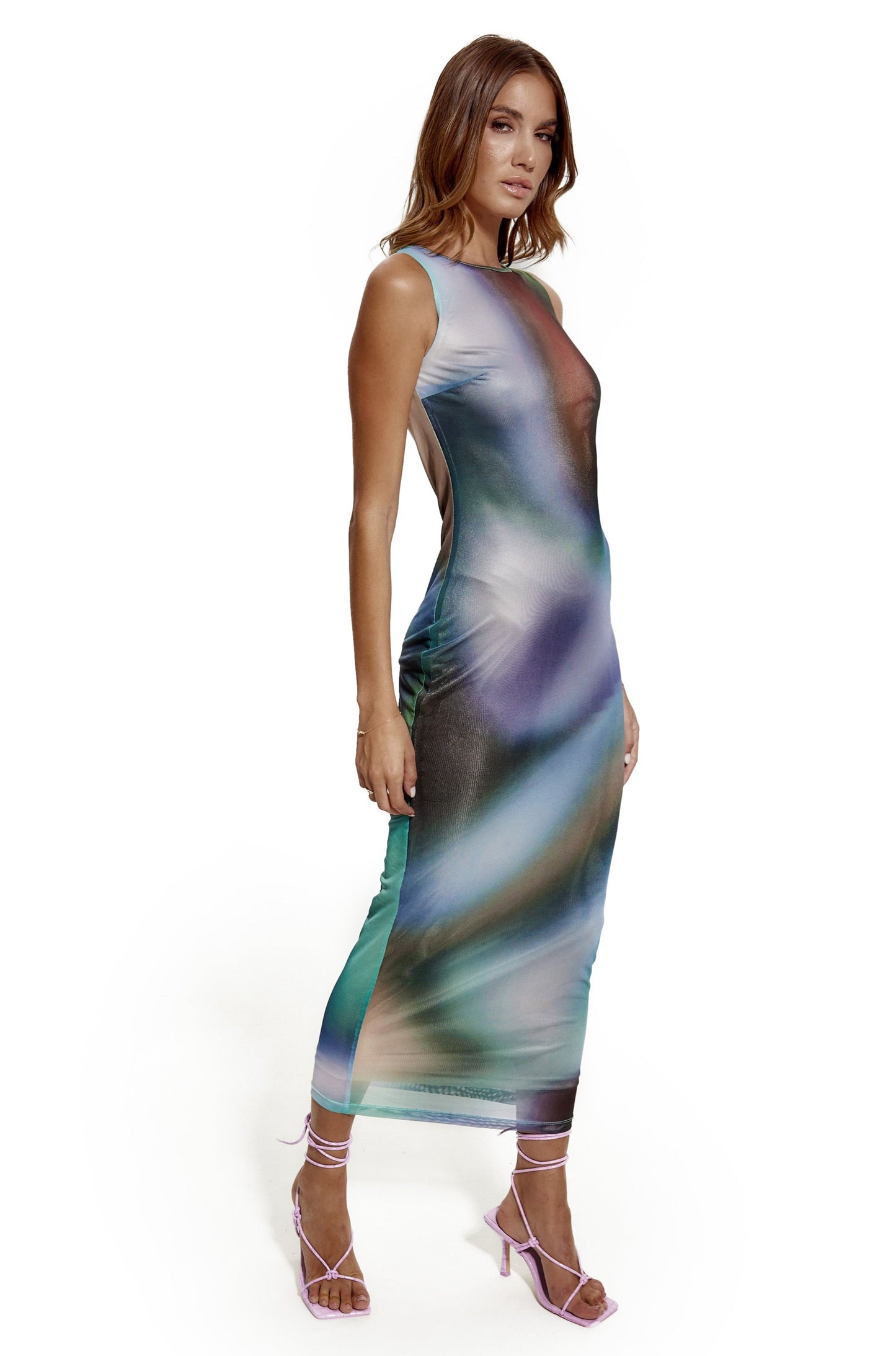 Blue Blur Mesh Maxi Dress