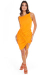 Orange Asymmetric Ruched Slinky Dress