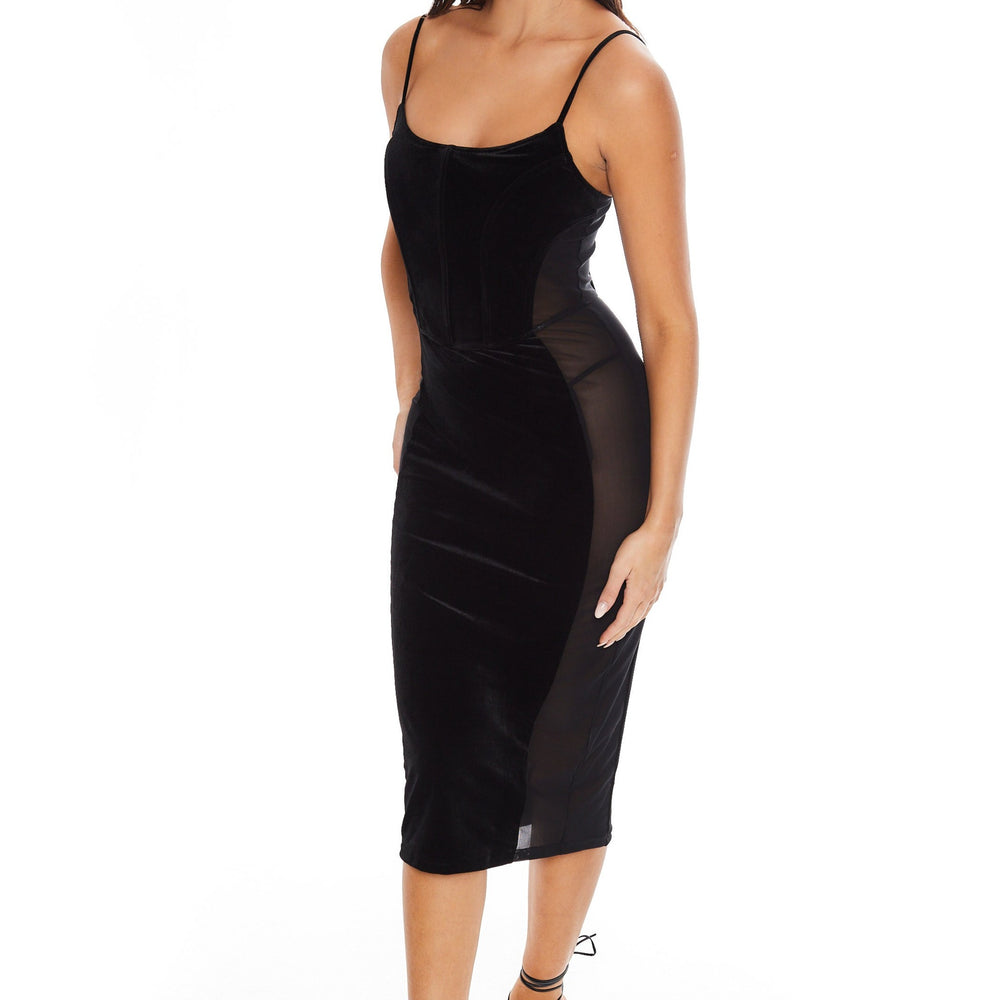 Black Velvet Corset Mesh Side Dress