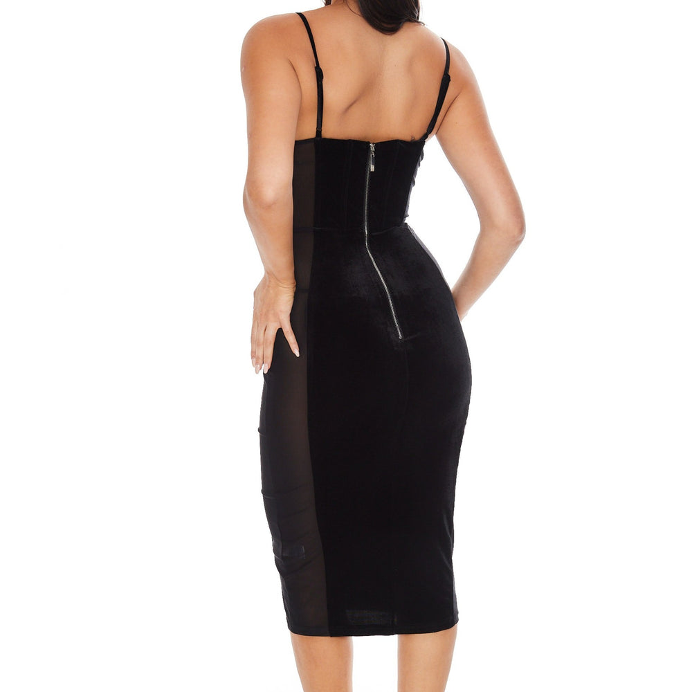 
                      
                        Black Velvet Corset Mesh Side Dress
                      
                    