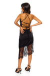 Black Lace Slip Cowl Midi Dress