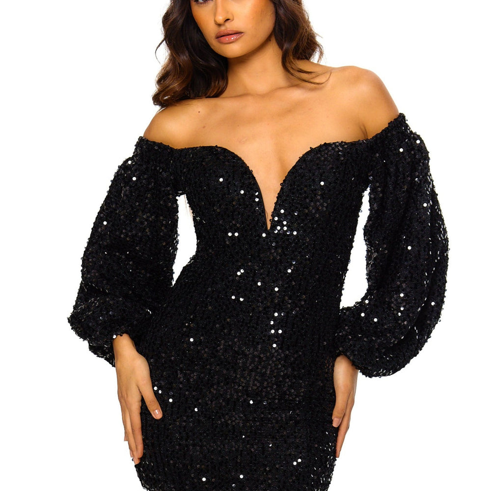 Black Sequin Off The Shoulder Dress