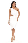 White One Shoulder Ruched Cutout Dress