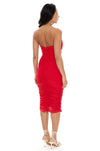 Red Mesh Drape Midi Dress