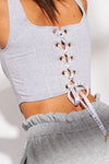 GREY MARL BRANDED LACE UP CORSET TOP