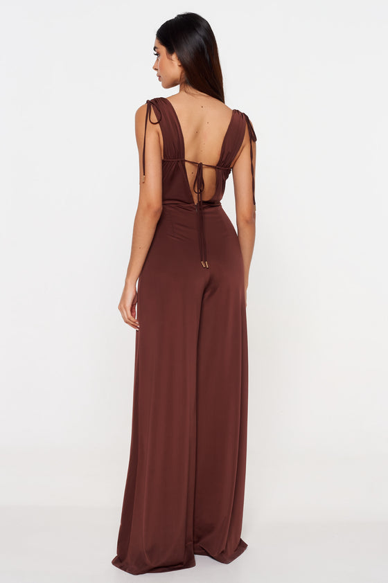Brown Wide Leg Keyhole Jumpsuit