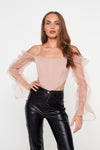 blush pink statement sleeve corset top