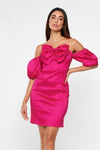 fuschia pink taffeta puff sleeve bow mini dress