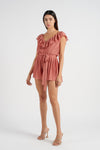 pink pleated ruffle playsuit