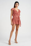 pink pleated ruffle playsuit